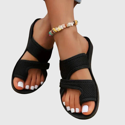 Comfortable Orthopedic Sandals for Women with Crossover Mesh Strap Flat Open Toe Slip On Casual Style