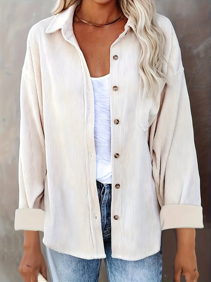 Effortless Corduroy Long Sleeve Shirt for Women with Collar Button Front Oversized Relaxed Casual Style