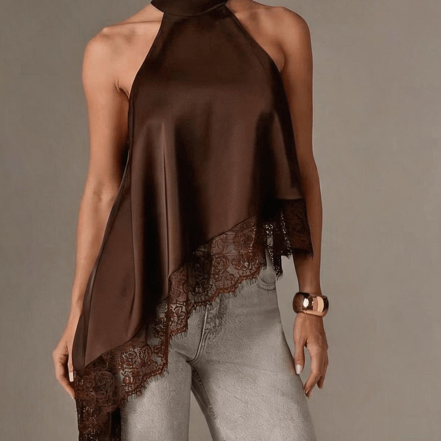 Effortless Going Out Top for Women with Asymmetric Fringe Halter Style