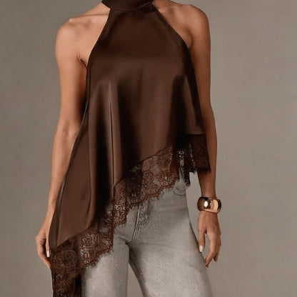 Effortless Going Out Top for Women with Asymmetric Fringe Halter Style