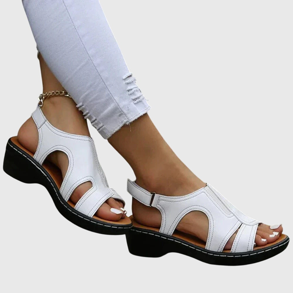 Comfortable Orthopedic Sandals for Women with Cutout Leather Upper Wedge Heel Slingback Open Toe Casual Style