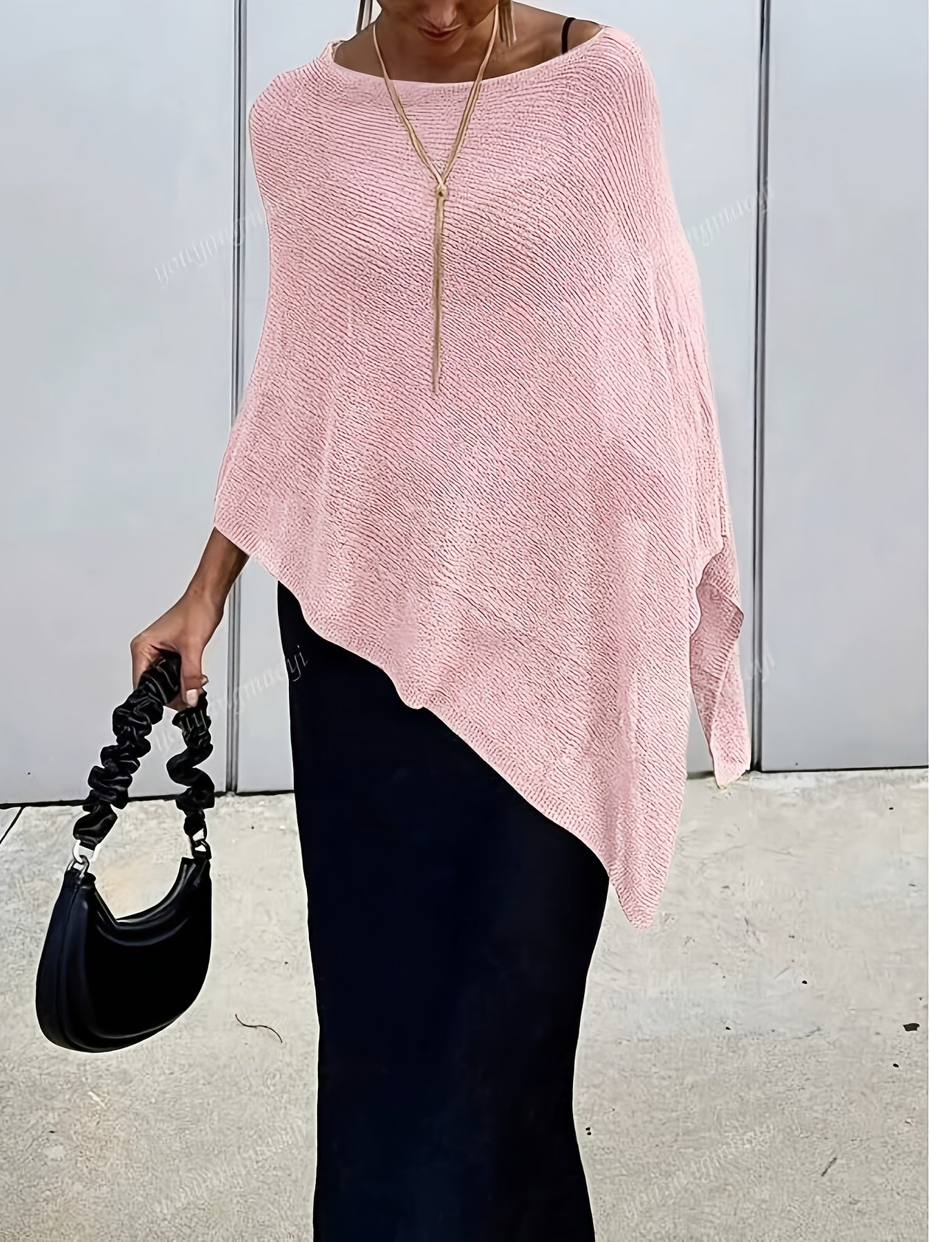 Effortless Poncho Shirt for Women with Asymmetric Hem Draped Knit Relaxed Style
