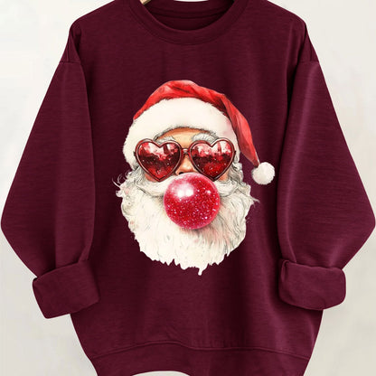 Comfortable Santa Graphic Christmas Tacky Sweater for Women with Crew Neck Long Sleeve Oversized Pullover Style