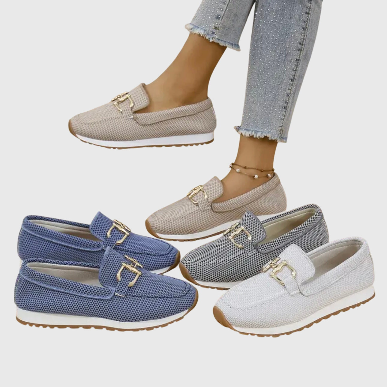 Comfortable Orthopedic Loafers for Women with Gold Horsebit Detail Mesh Knit Slip On Platform Style