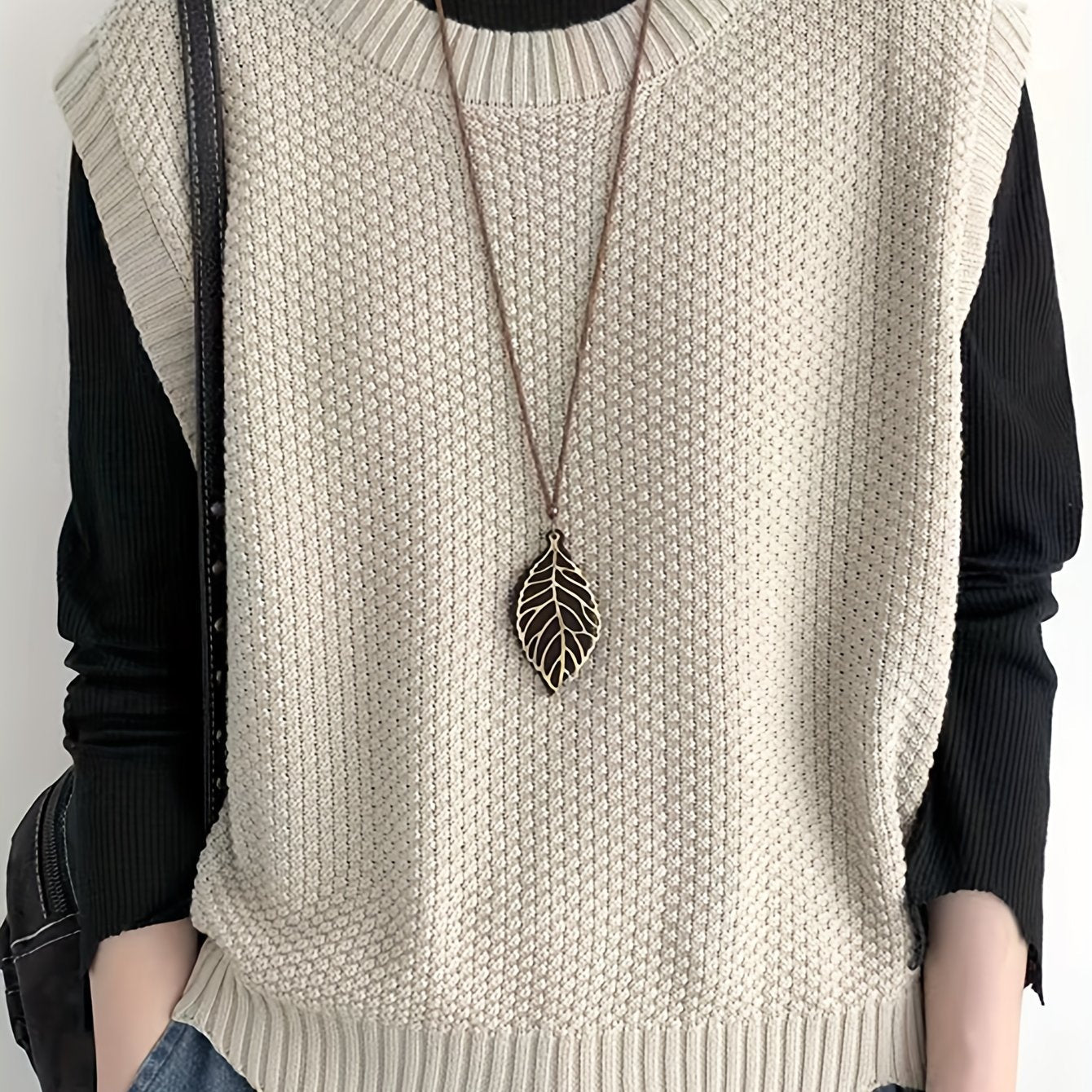Comfortable Chunky Knit Sweater Vest for Women with Crew Neck Sleeveless Ribbed Trim Relaxed Oversized Style