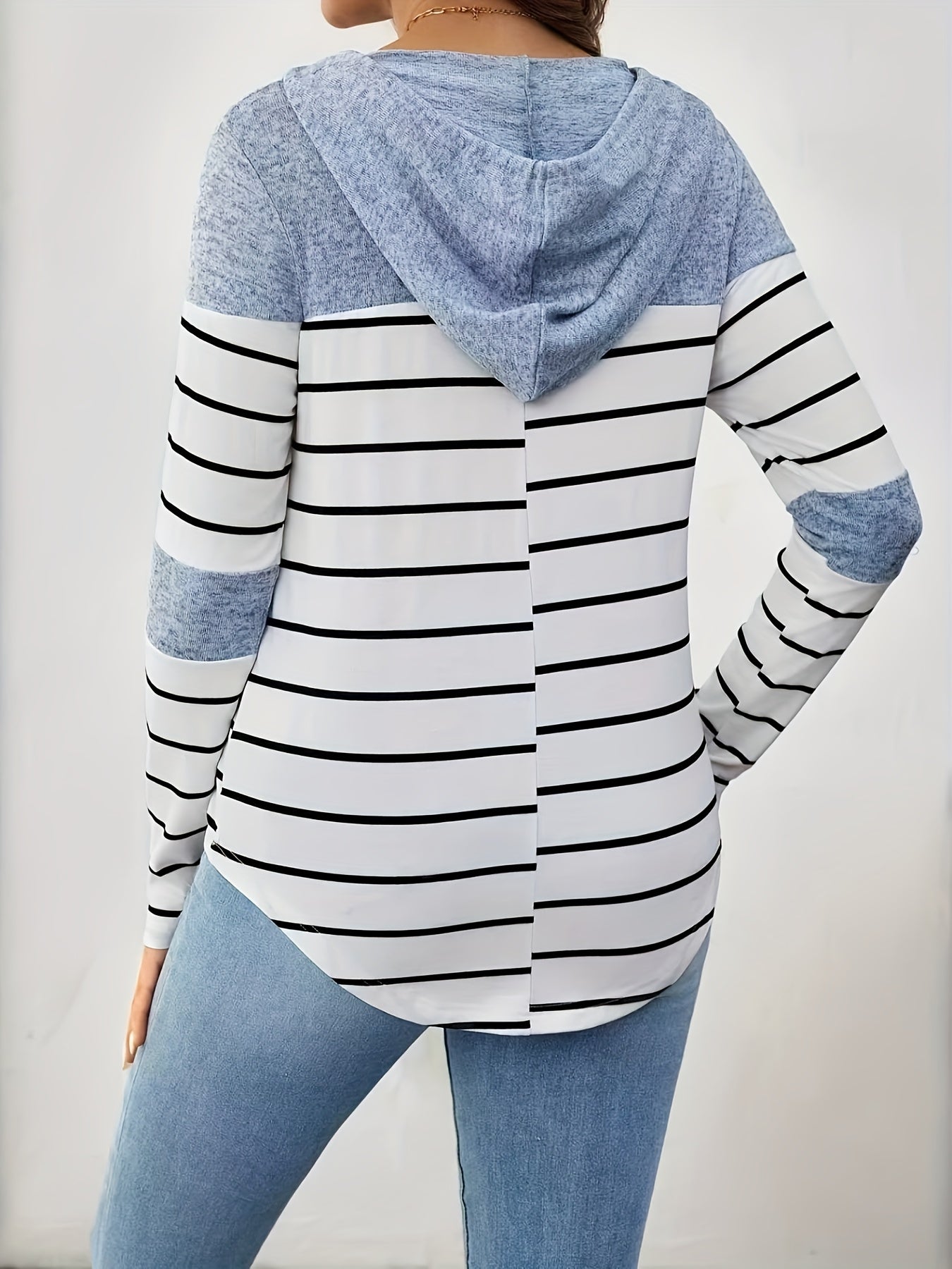 Comfortable Striped Maternity Hoodie for Women with Drawstring Hood Long Sleeve Curved Hem Casual Style