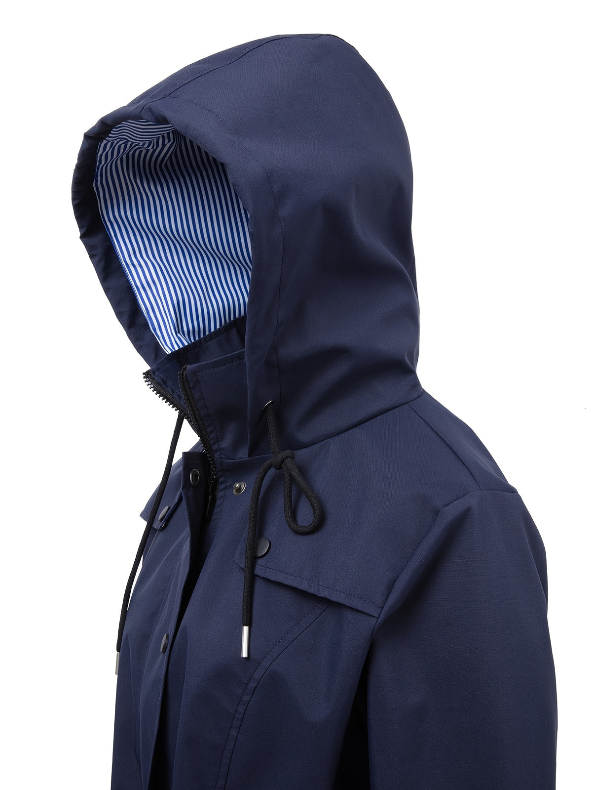 Chic Hooded Rainwear Jacket for Women with Drawstring Waist Zip Front Longline Windbreaker Outdoor Style