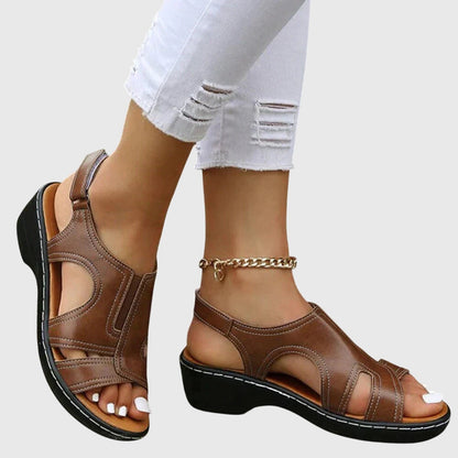 Comfortable Orthopedic Sandals for Women with Cutout Leather Upper Wedge Heel Slingback Open Toe Casual Style