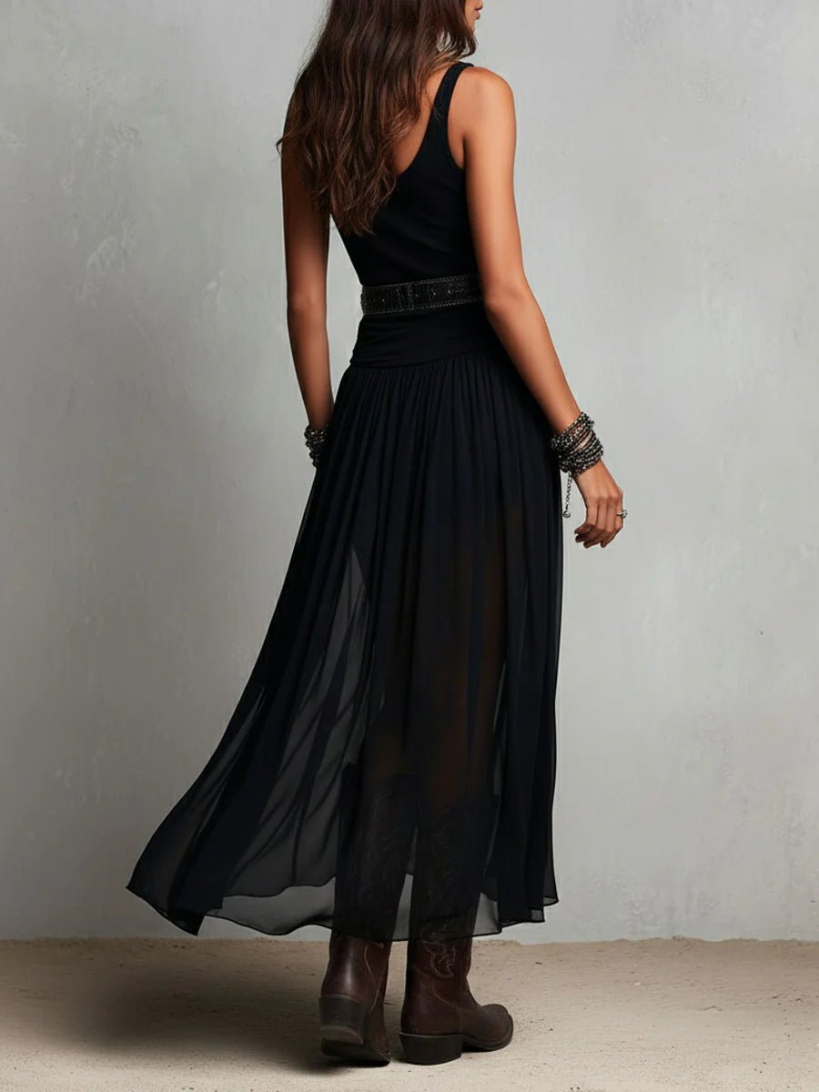 Elegant Maxi Skirt for Women with High Waist Sheer Overlay Flowing Formal Style