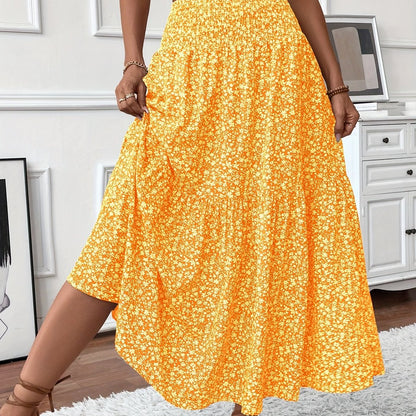 Effortless Floral Maxi Skirt for Women with Smocked High Waist Tiered Flowing Bohemian Style