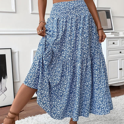 Effortless Floral Maxi Skirt for Women with Smocked High Waist Tiered Flowing Bohemian Style