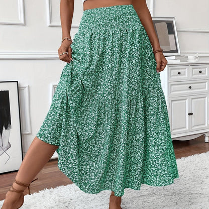 Effortless Floral Maxi Skirt for Women with Smocked High Waist Tiered Flowing Bohemian Style