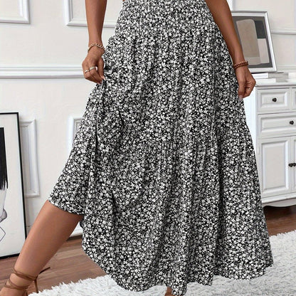 Effortless Floral Maxi Skirt for Women with Smocked High Waist Tiered Flowing Bohemian Style
