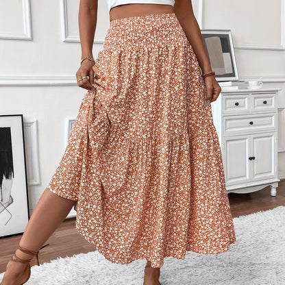 Effortless Floral Maxi Skirt for Women with Smocked High Waist Tiered Flowing Bohemian Style