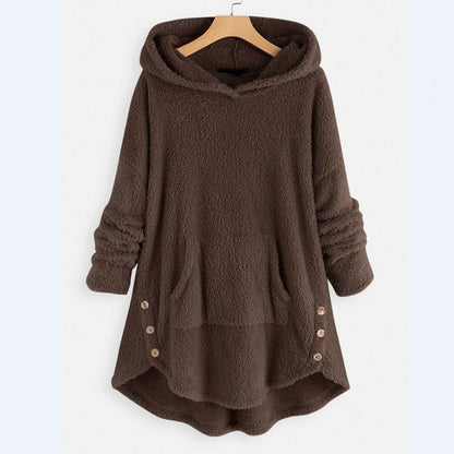 Comfortable Cat Print Fleece Sweatshirt for Women with Hooded Long Sleeve High Low Oversized Casual Style