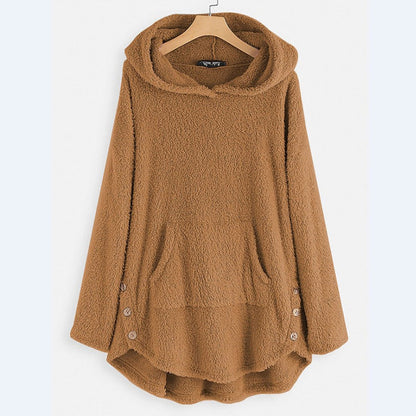 Comfortable Cat Print Fleece Sweatshirt for Women with Hooded Long Sleeve High Low Oversized Casual Style
