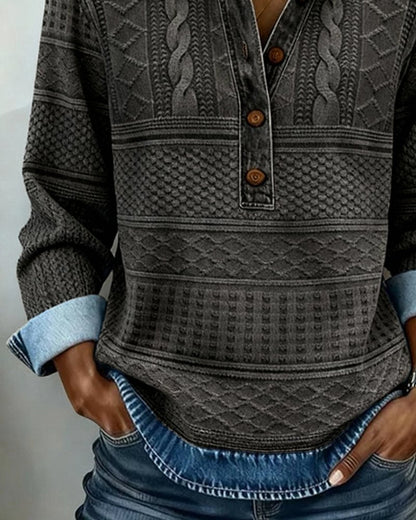 Effortless Cable Knit Sweatshirt for Women with Collar Long Sleeve Button Front Relaxed Style