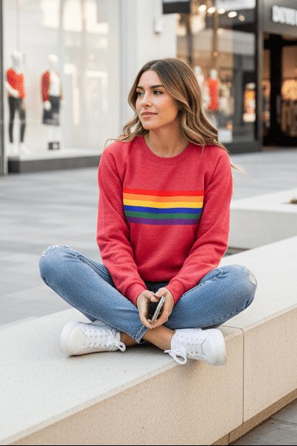 Comfortable Rainbow Striped Sweatshirt for Women with Crew Neck Long Sleeve Relaxed Oversized Style