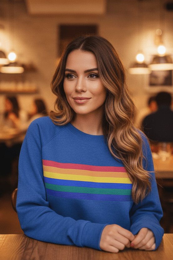 Comfortable Rainbow Striped Sweatshirt for Women with Crew Neck Long Sleeve Relaxed Oversized Style
