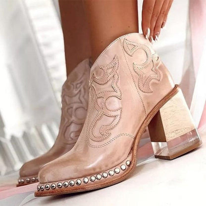 Stylish Cowgirl Boots for Women with Embroidered Ankle Studded Block Heel Western Style