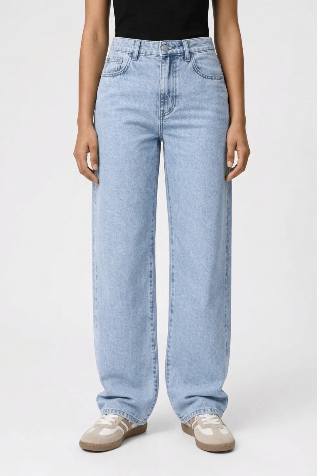 Effortless Light Blue Wide Leg Jeans for Women with High Waist Relaxed Baggy Casual Style