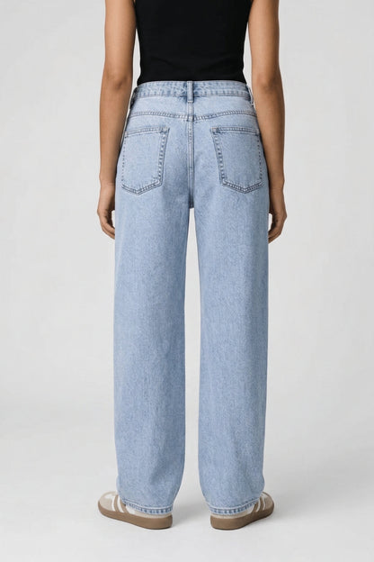 Effortless Light Blue Wide Leg Jeans for Women with High Waist Relaxed Baggy Casual Style
