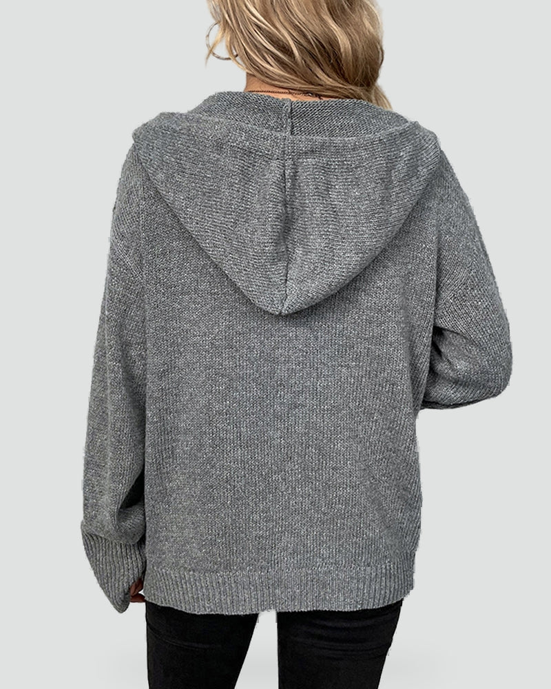 Cozy Knit Cardigan for Women with Hooded Neck Long Sleeve Button Front Relaxed Style