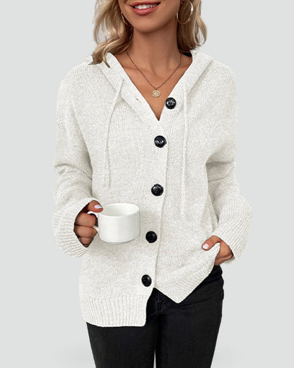Cozy Knit Cardigan for Women with Hooded Neck Long Sleeve Button Front Relaxed Style