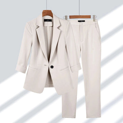 Elegant Blazer Pants Set for Women with Notched Lapel Long Sleeve Single Button Tailored Suit Style