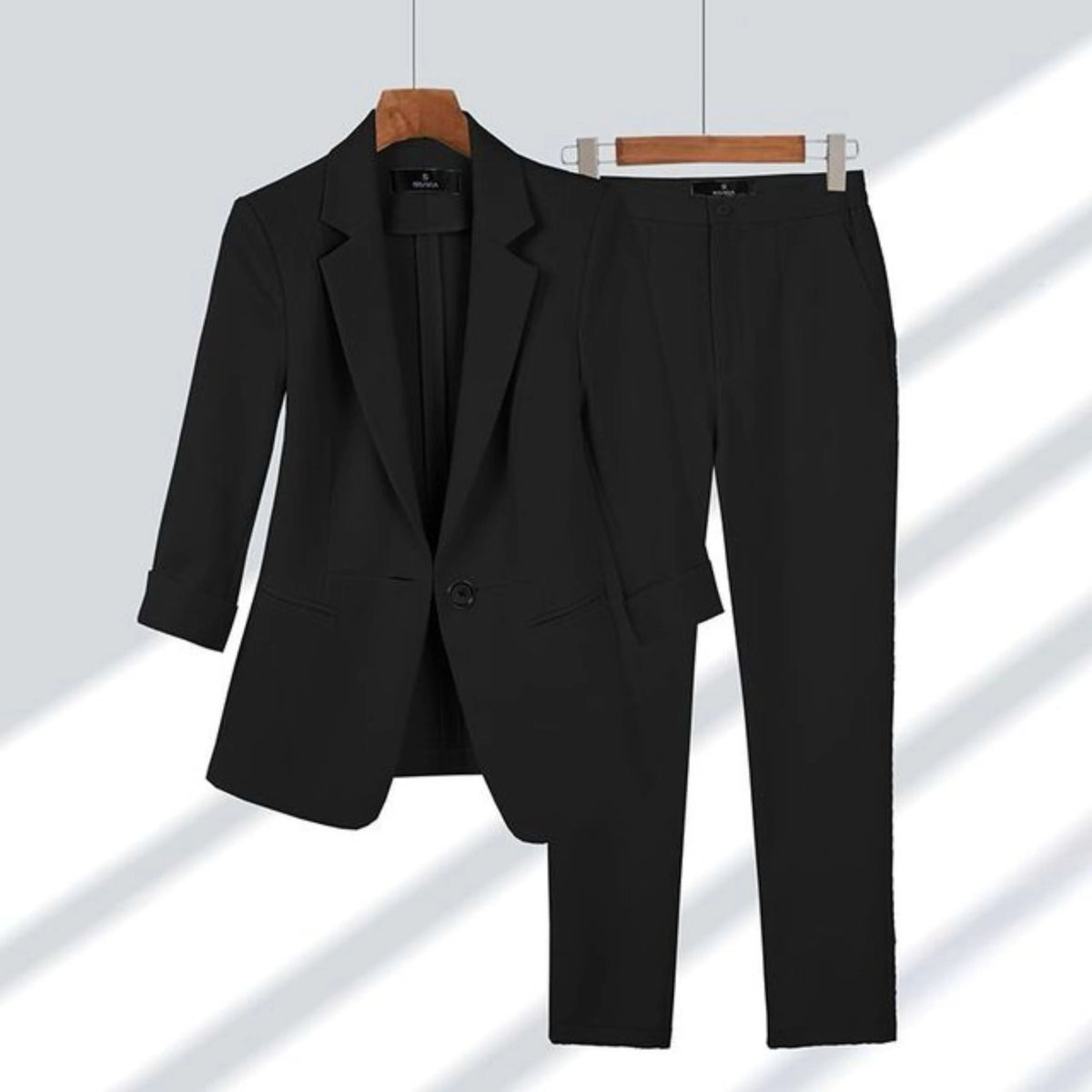 Elegant Blazer Pants Set for Women with Notched Lapel Long Sleeve Single Button Tailored Suit Style