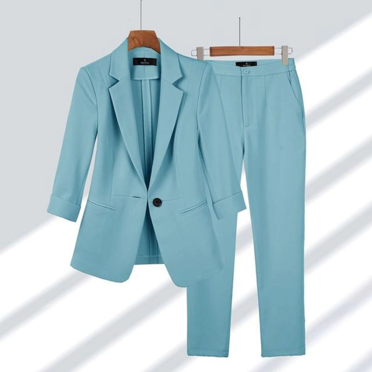 Elegant Blazer Pants Set for Women with Notched Lapel Long Sleeve Single Button Tailored Suit Style