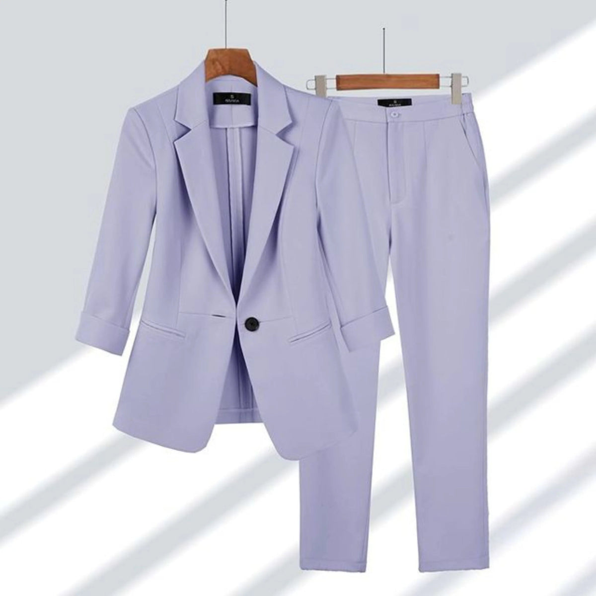 Elegant Blazer Pants Set for Women with Notched Lapel Long Sleeve Single Button Tailored Suit Style