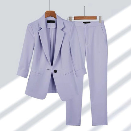 Elegant Blazer Pants Set for Women with Notched Lapel Long Sleeve Single Button Tailored Suit Style