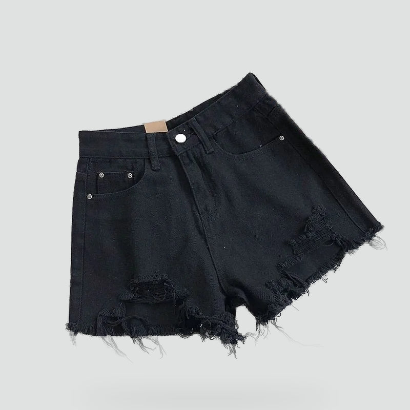 Effortless Distressed Jean Shorts for Women with High Waist Frayed Hem Ripped Casual Style