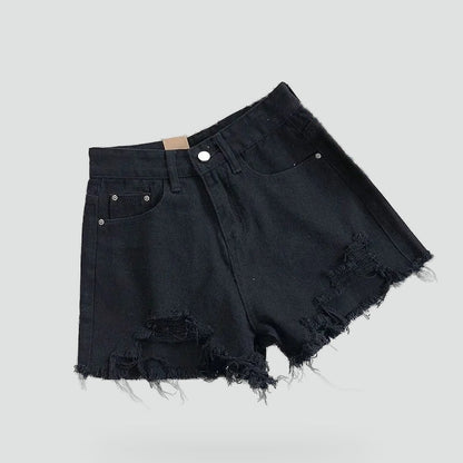 Effortless Distressed Jean Shorts for Women with High Waist Frayed Hem Ripped Casual Style