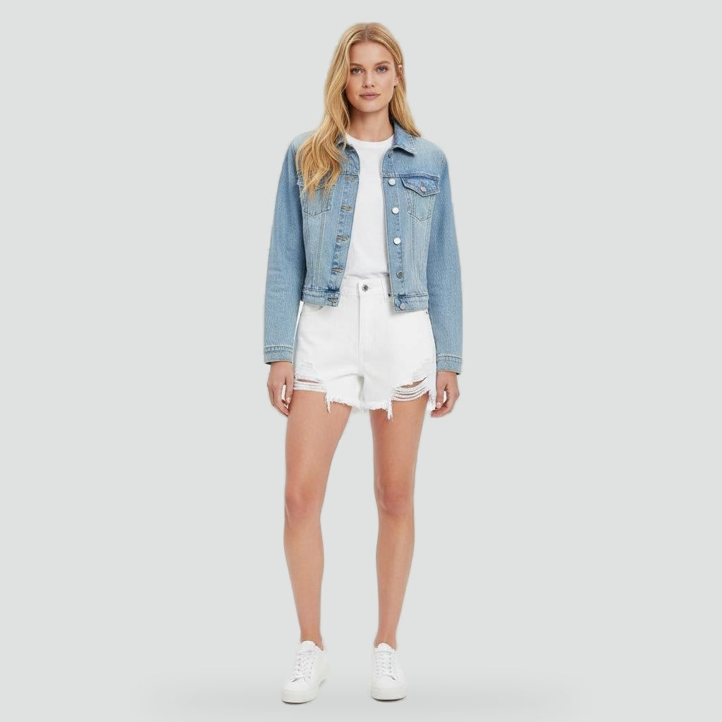 Effortless Distressed Jean Shorts for Women with High Waist Frayed Hem Ripped Casual Style