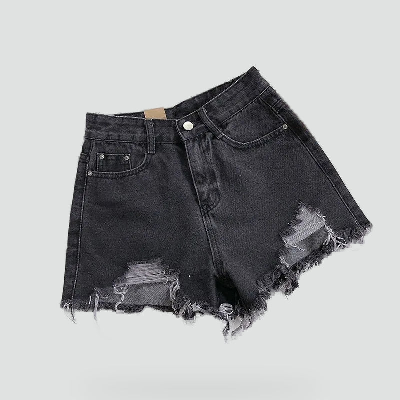 Effortless Distressed Jean Shorts for Women with High Waist Frayed Hem Ripped Casual Style
