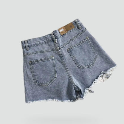 Effortless Distressed Jean Shorts for Women with High Waist Frayed Hem Ripped Casual Style