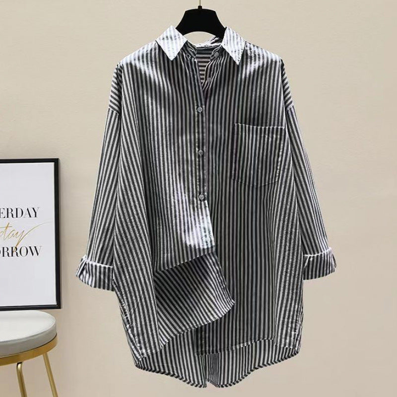 Effortless Striped Button Down Blouses for Women with Collared Long Sleeve Relaxed Oversized Style
