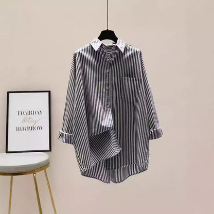 Effortless Striped Button Down Blouses for Women with Collared Long Sleeve Relaxed Oversized Style