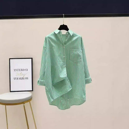 Effortless Striped Button Down Blouses for Women with Collared Long Sleeve Relaxed Oversized Style