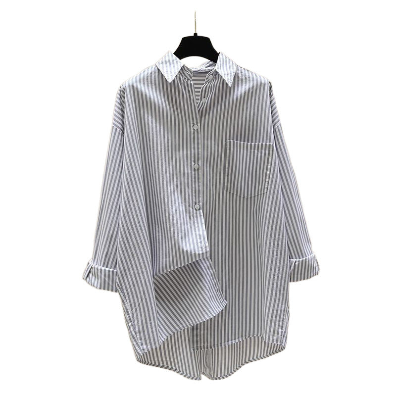 Effortless Striped Button Down Blouses for Women with Collared Long Sleeve Relaxed Oversized Style