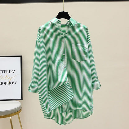 Effortless Striped Button Down Blouses for Women with Collared Long Sleeve Relaxed Oversized Style