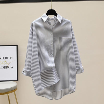 Effortless Striped Button Down Blouses for Women with Collared Long Sleeve Relaxed Oversized Style