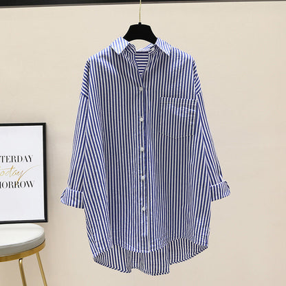 Effortless Striped Button Down Blouses for Women with Collared Long Sleeve Relaxed Oversized Style