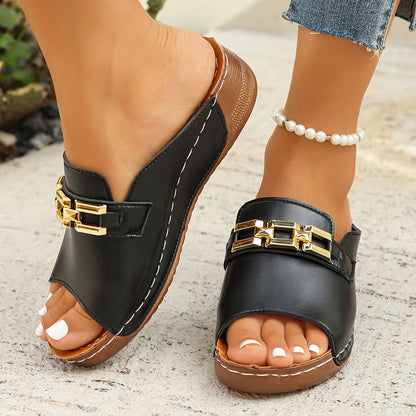 Beverly Gold-Link Slide Sandals
