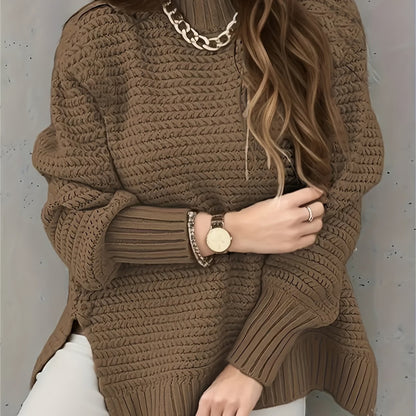 Comfortable Textured Knit Sweater for Women with Mock Neck Long Sleeve Ribbed Cuff Relaxed Oversized Style