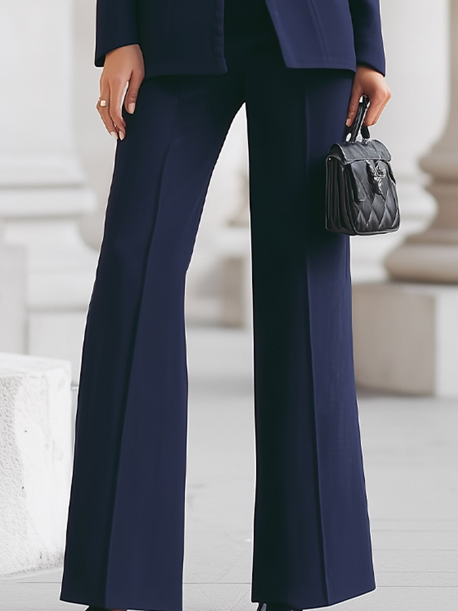 Elegant Tailored Women's Suit for Women with Stand Collar Long Sleeve Wide Leg Two Piece Style