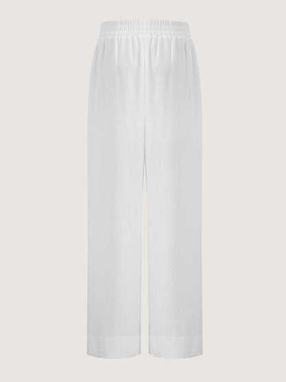 Effortless White Linen Wide Leg Pants for Women with High Waist Drawstring Flowing Casual Style
