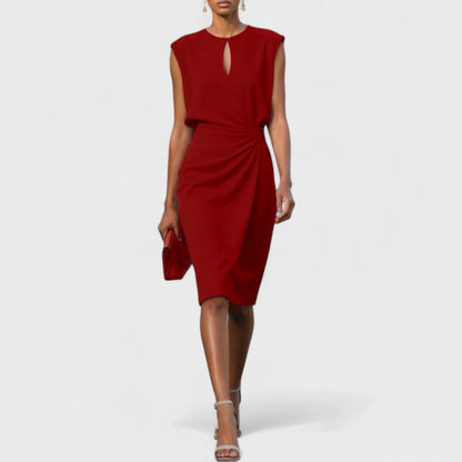 Elegant Sheath Midi Dress for Women with Keyhole Neck Sleeveless Ruched Waist Cocktail Style
